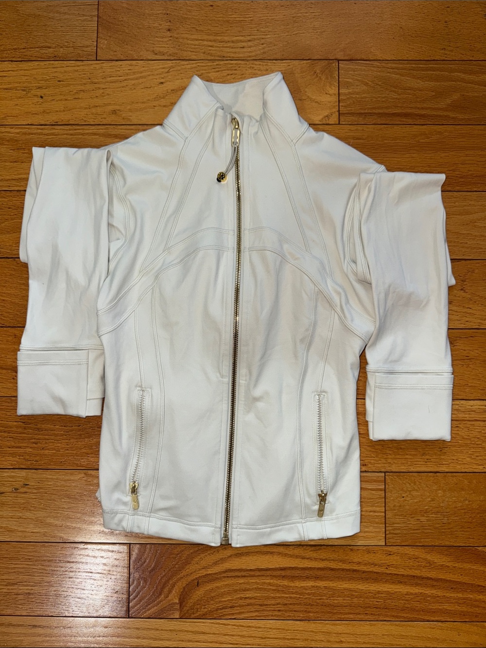 lululemon athletica White Zip-Up Nulu Define Jacket with Gold Hardware